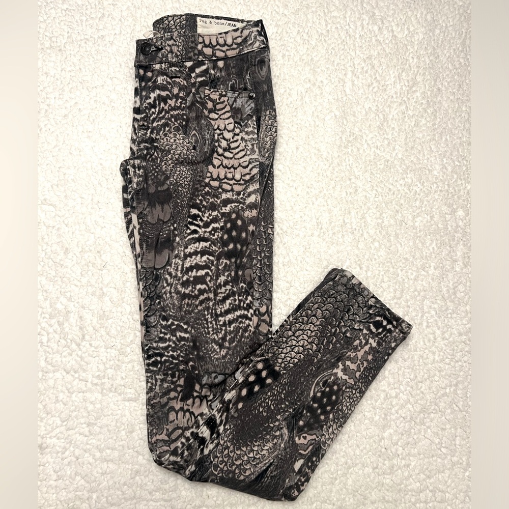 Rag & Bone Gray Tan Feather Snakeskin Print Skinny Jean Leggings - Size 24 - Picture 3 of 8